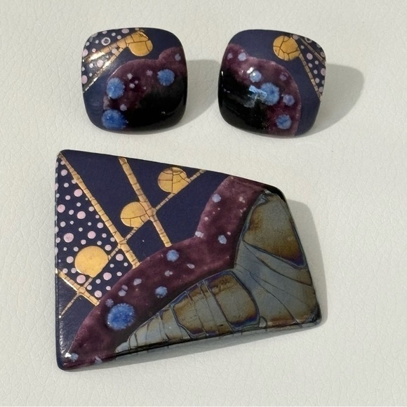 Handmade brooch and earring set #211 - Picture 1 of 9